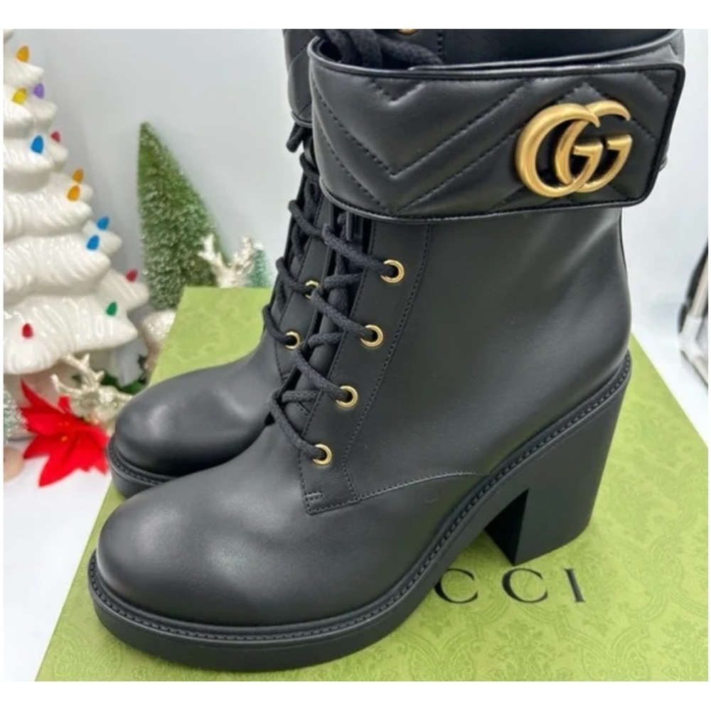 Gucci women's GG Marmont, matelasse Leather block heel boots size 41 fits 10 US - Picture 2 of 8